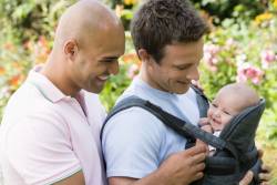 Gay male couple with baby boy born via surrogate 